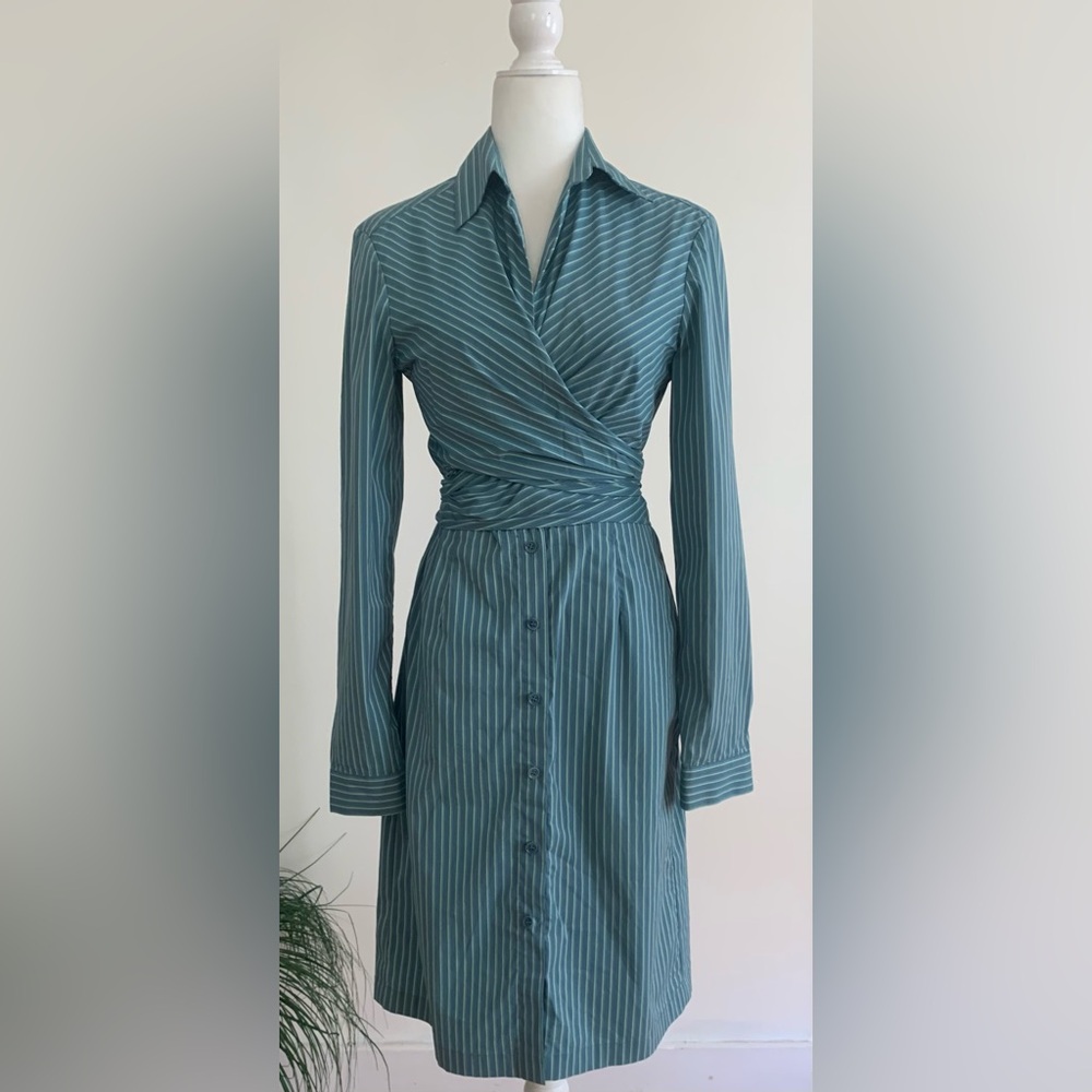 BCBG maxazria stripe wrap cotton blend dress size 8